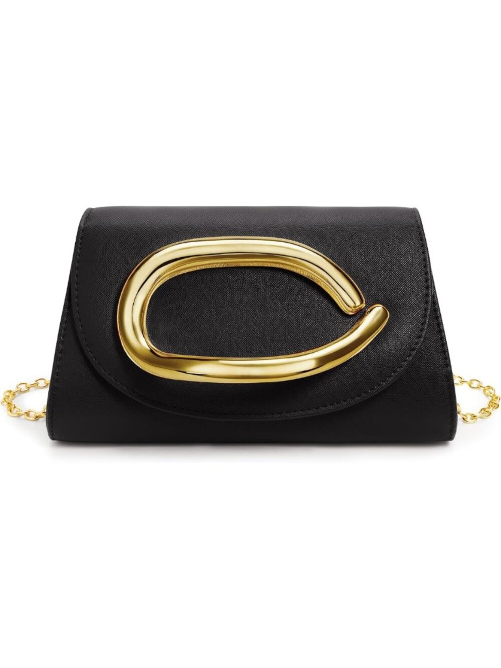 Chic Vegan Leather Evening Clutch Purse with 3D Gold Acrylic Handle for Women